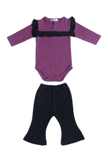 🖤 Little Classic – Romper & Black Trouser Set